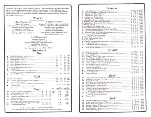 panda inn menu
