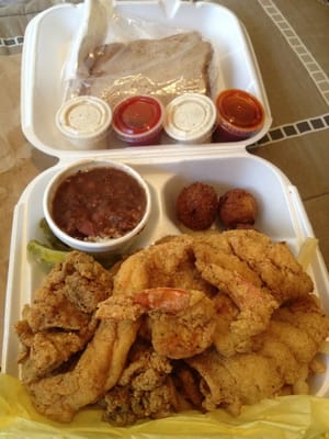 Oysters Filet of Soul Shrimp Fries Red Beans & Rice Hush Puppies $21.75