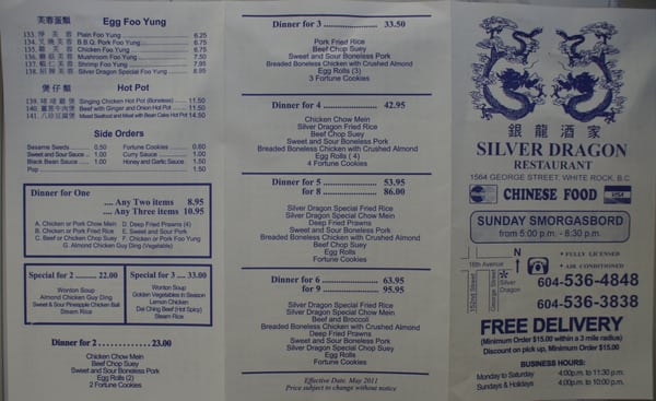 Silver Dragon Restaurant Menu White Rock Silver Dragon Restaurant Menu White Rock
